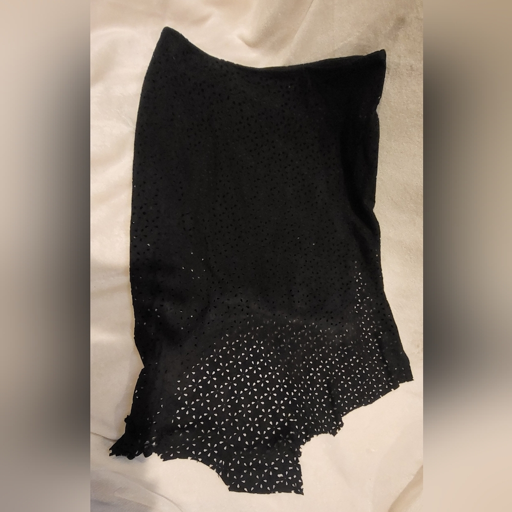 Black Leather Eyelet Skirt
